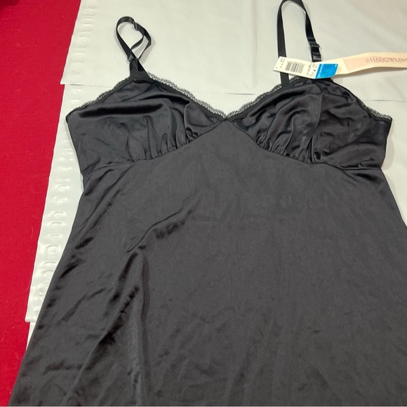 NEW BLACK Nylon Full Slip DRESS, SHADOWLINE 36/30" adjustable Straps Lace 1990s - Picture 4 of 12